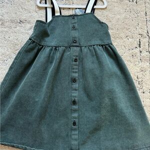Green Button-Front Pinafore Dress with Striped Straps yellow yellow size 6